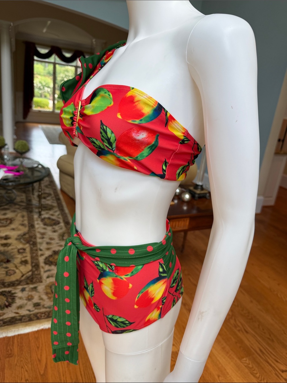 Source Unknown Red and Green One-Shoulder High-Waist Bikini Set - Picture 8 of 12
